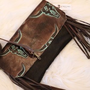 Turquoise Steer Crazy Head Handbag